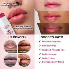 Aravi Organic balm applied on lips showing glossy natural tint