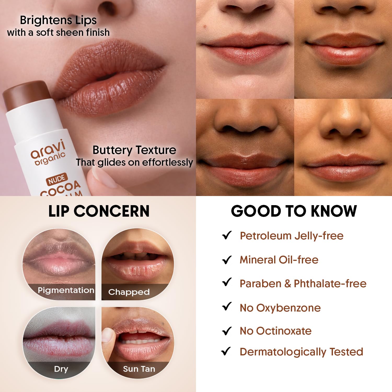 Aravi Organic lip balm stick angled to show product detail and smooth glide