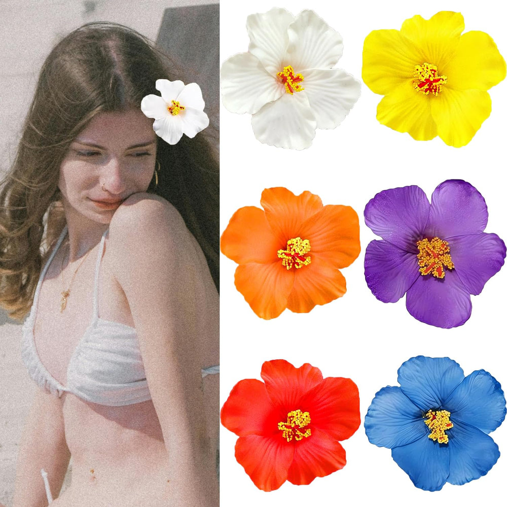 Arbogi front view of six colorful flower hair clips shows variety and convenience