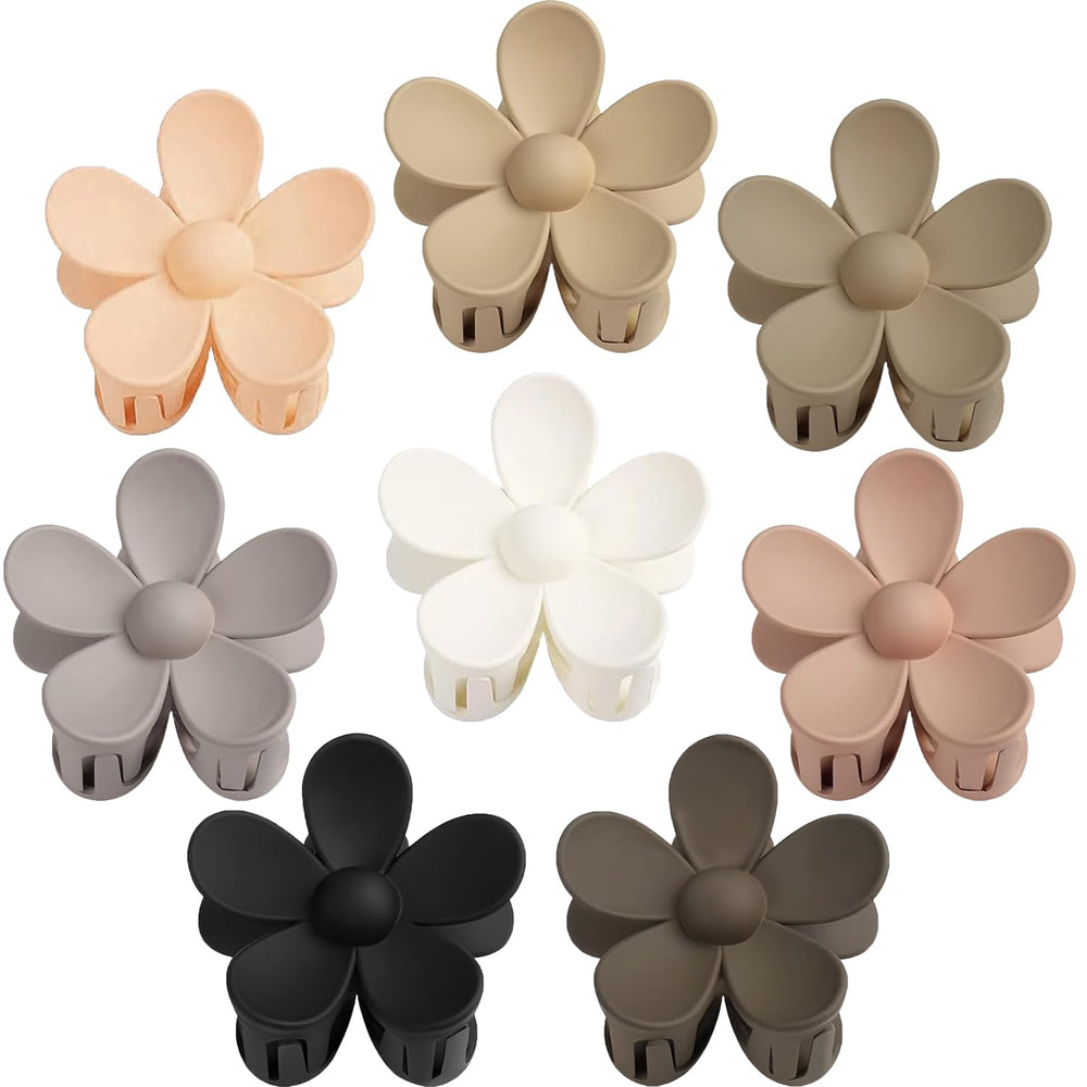 Arbogi front view of eight flower clips showing neutral colors and secure grip