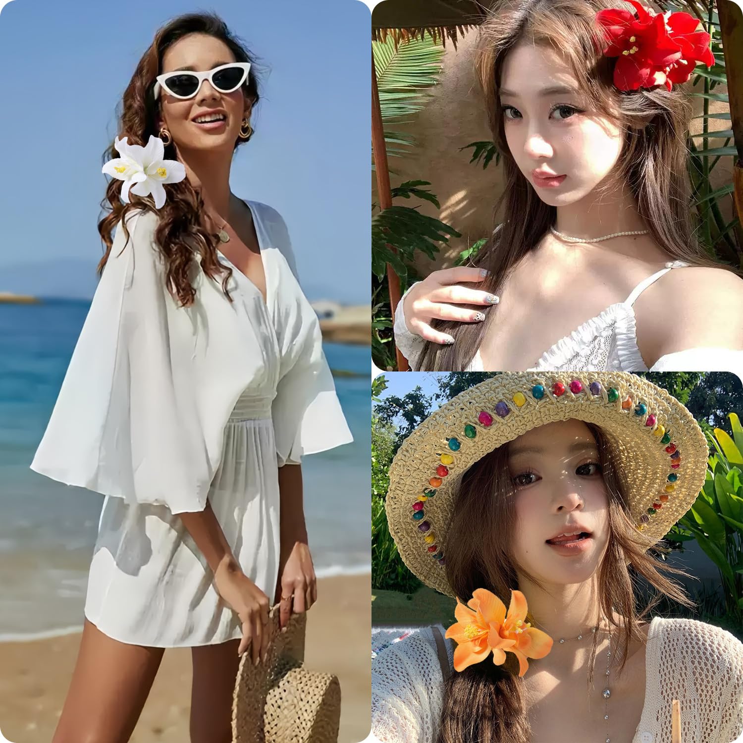 Arbogi hair clip worn at the beach showing vacation-ready style benefit