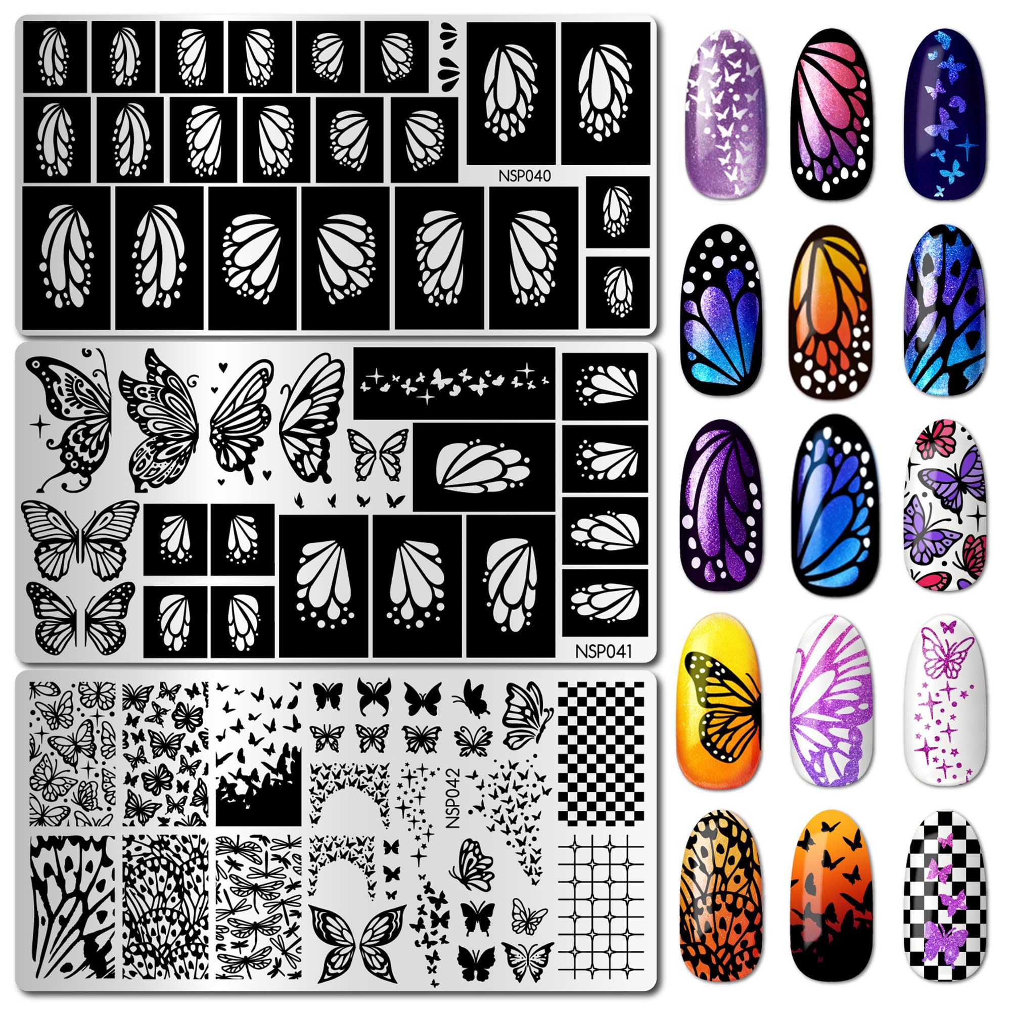 Arbuya plate front view showing all three stainless-steel designs for versatile nail art