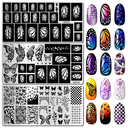 Arbuya plate front view showing all three stainless-steel designs for versatile nail art