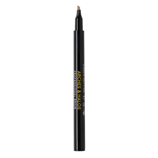 Arches & Halos pen front packaging showing compact brow tool and branding benefit precise shaping