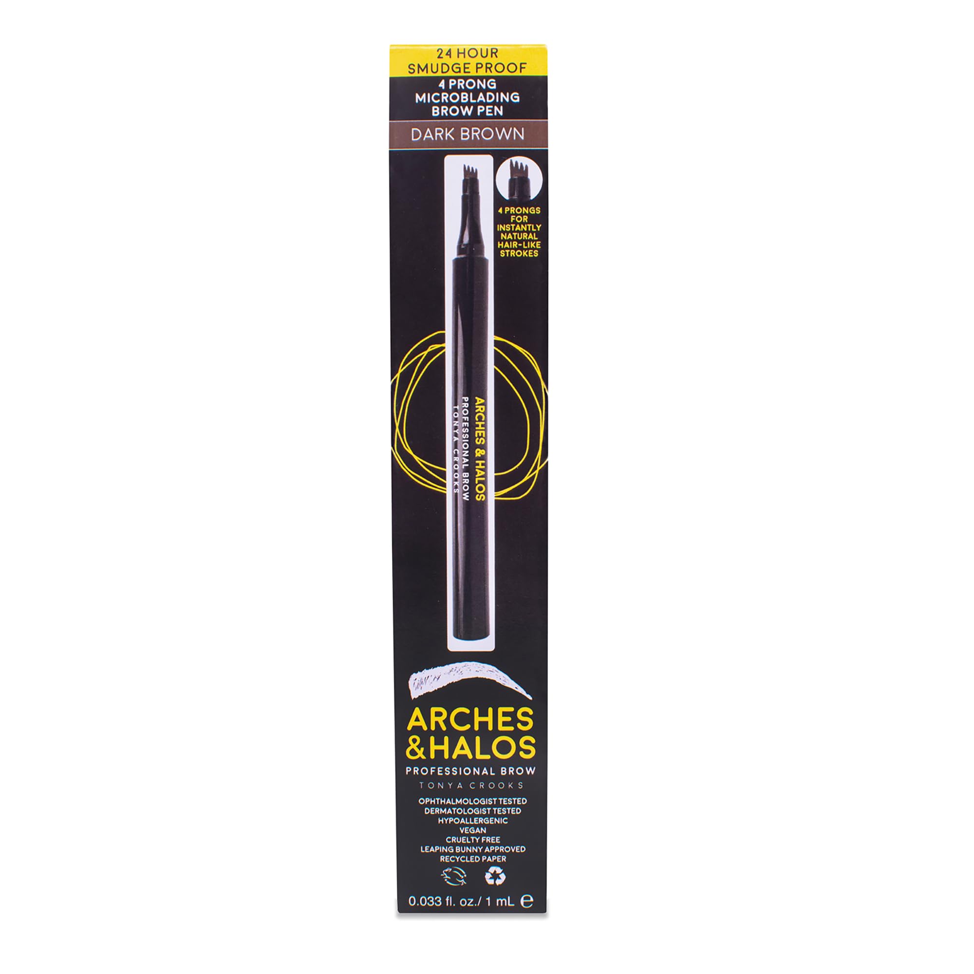 Arches & Halos pen beside coin showing travel-ready compact size