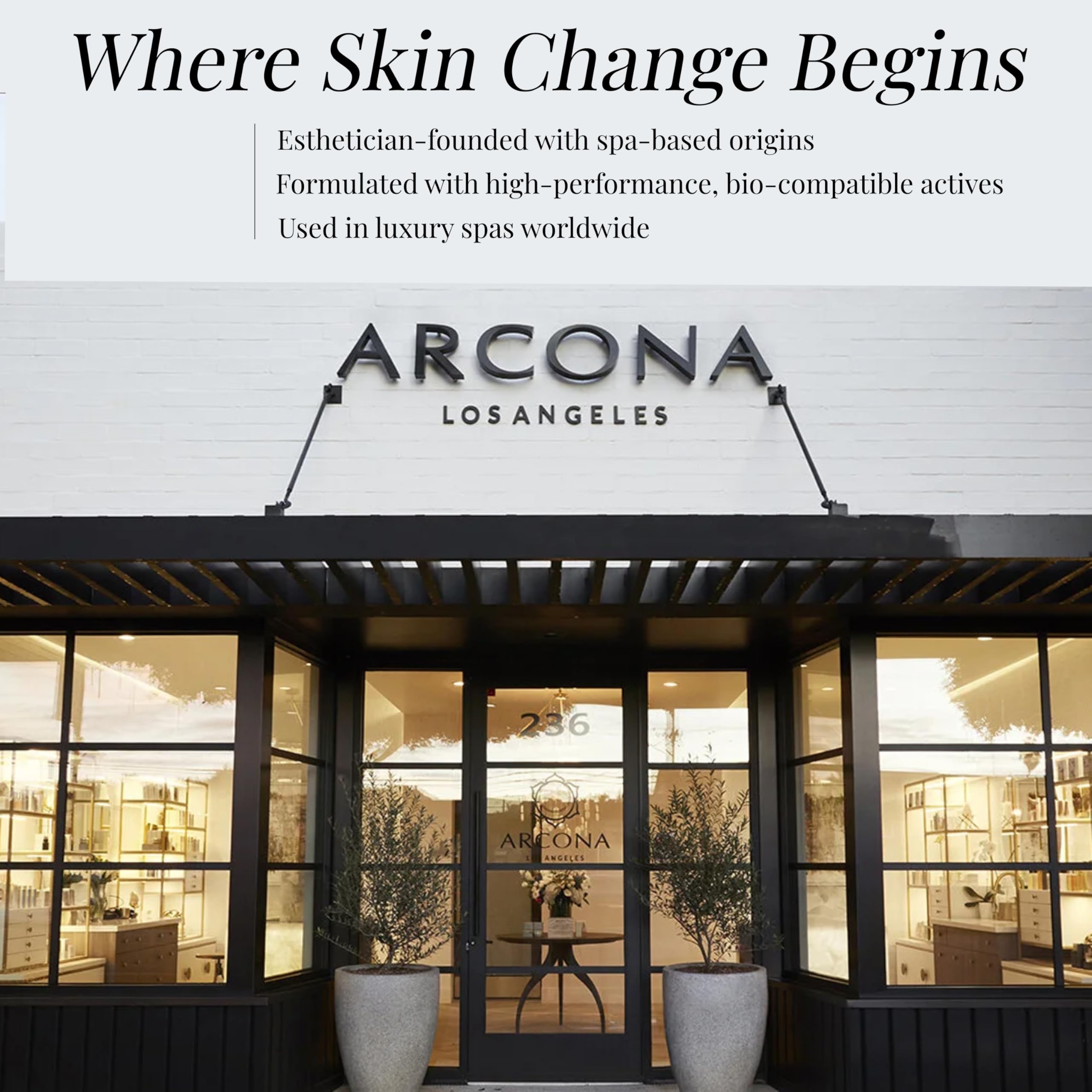 ARCONA label close-up showing ingredient callouts and usage benefit