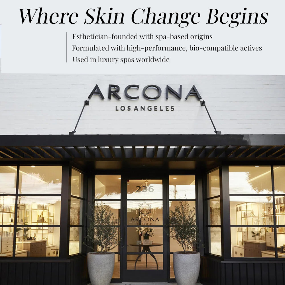 ARCONA label close-up showing ingredient callouts and usage benefit