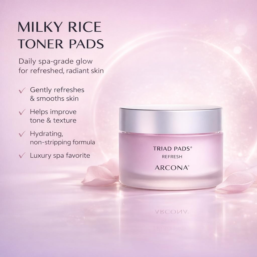 ARCONA pad being applied to cheek demonstrating quick toning and prepping effect