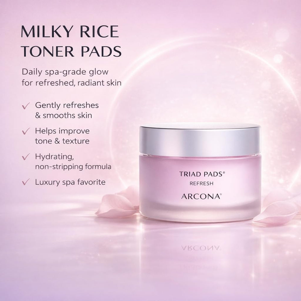 ARCONA pad being applied to cheek demonstrating quick toning and prepping effect