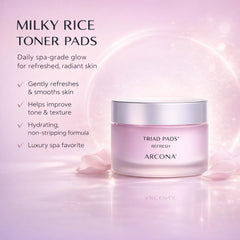 ARCONA pad being applied to cheek demonstrating quick toning and prepping effect