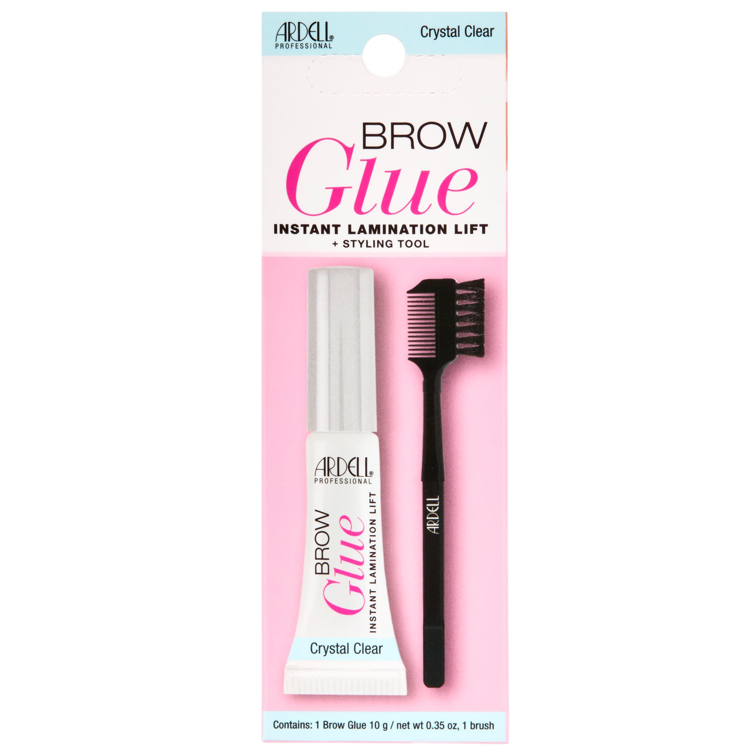 Ardell brow glue front packaging showing clear gel and label, easy salon results