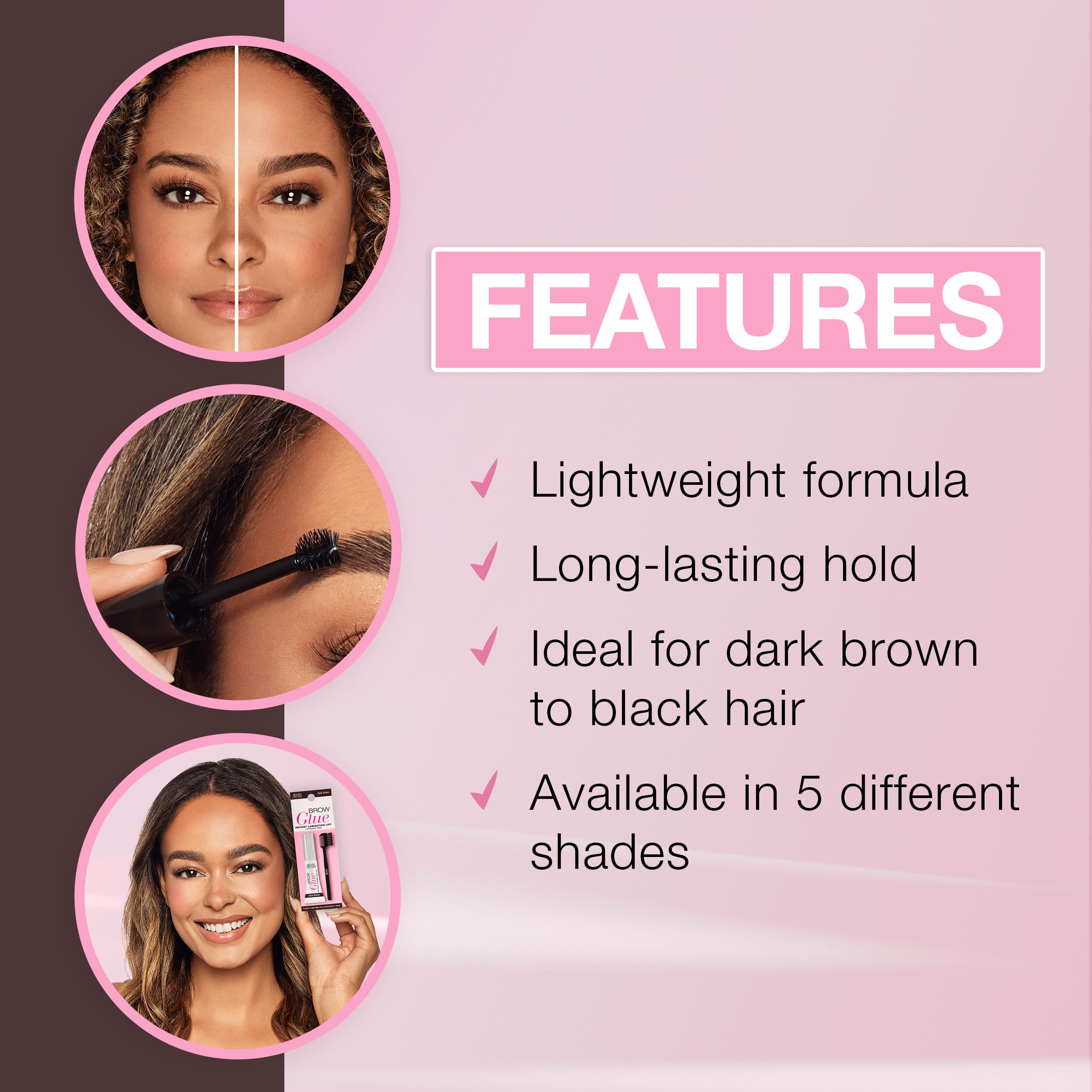 Ardell on model demonstrating laminated brow lift benefit