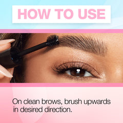 Ardell brow glue layered over brow powder to lock shape and enhance definition