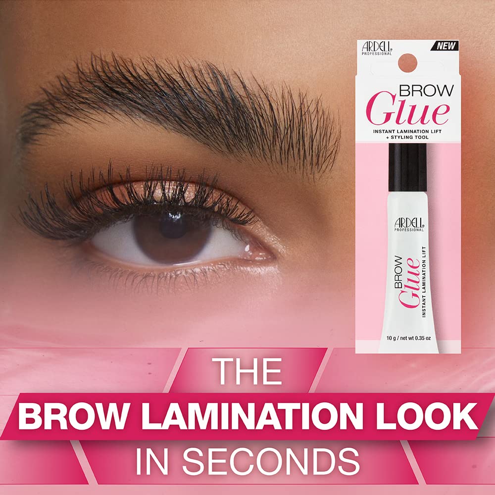 Ardell Brow Glue clear gel texture closeup demonstrating quick-dry, invisible finish
