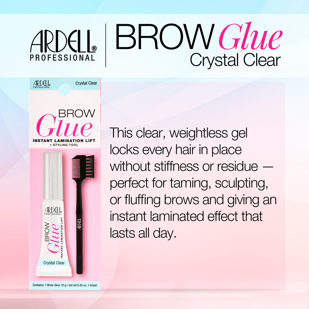 Ardell brow glue texture closeup demonstrating smooth clear formula for natural hold