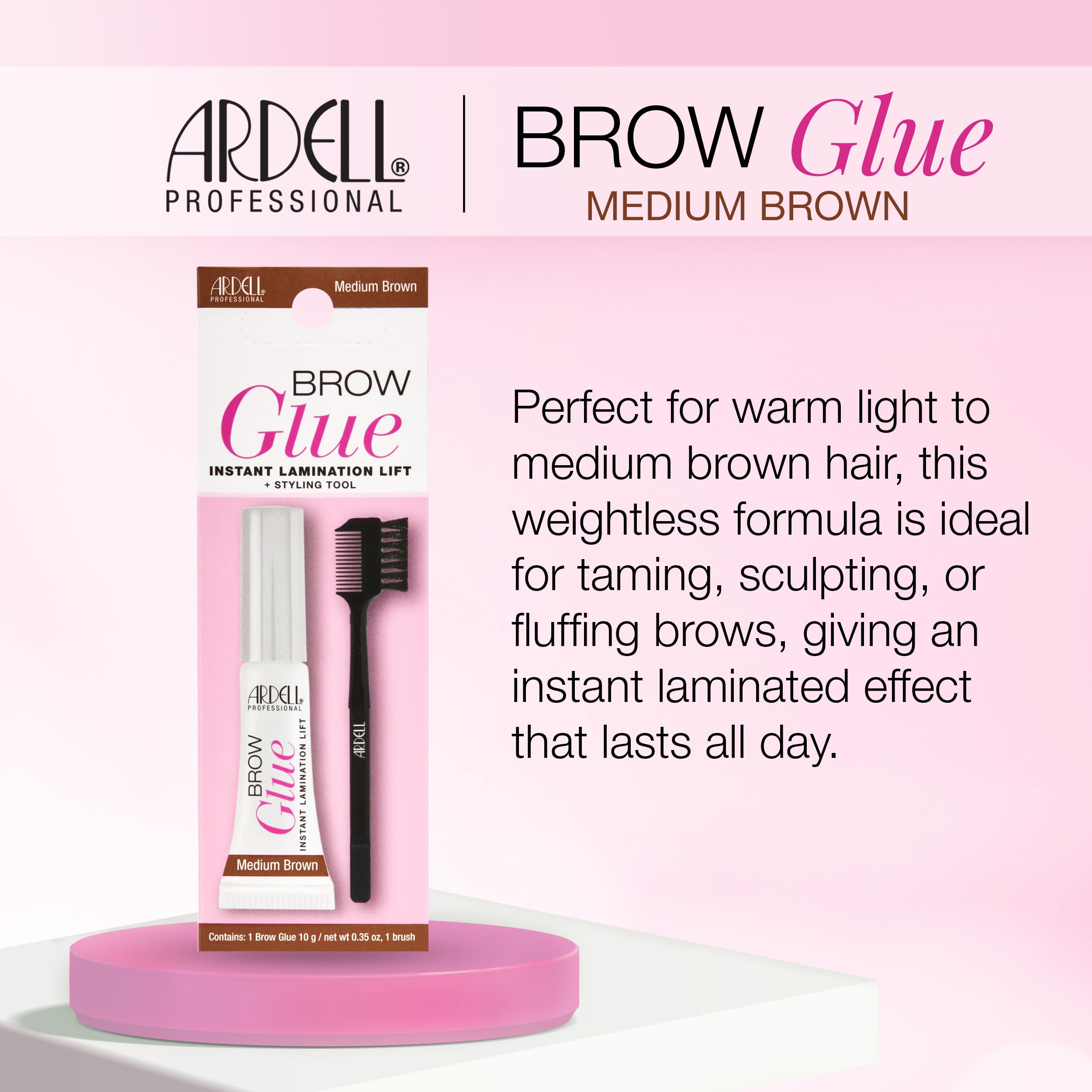 Ardell brow glue texture swatch on skin showing smooth tint and non-flaking finish benefit