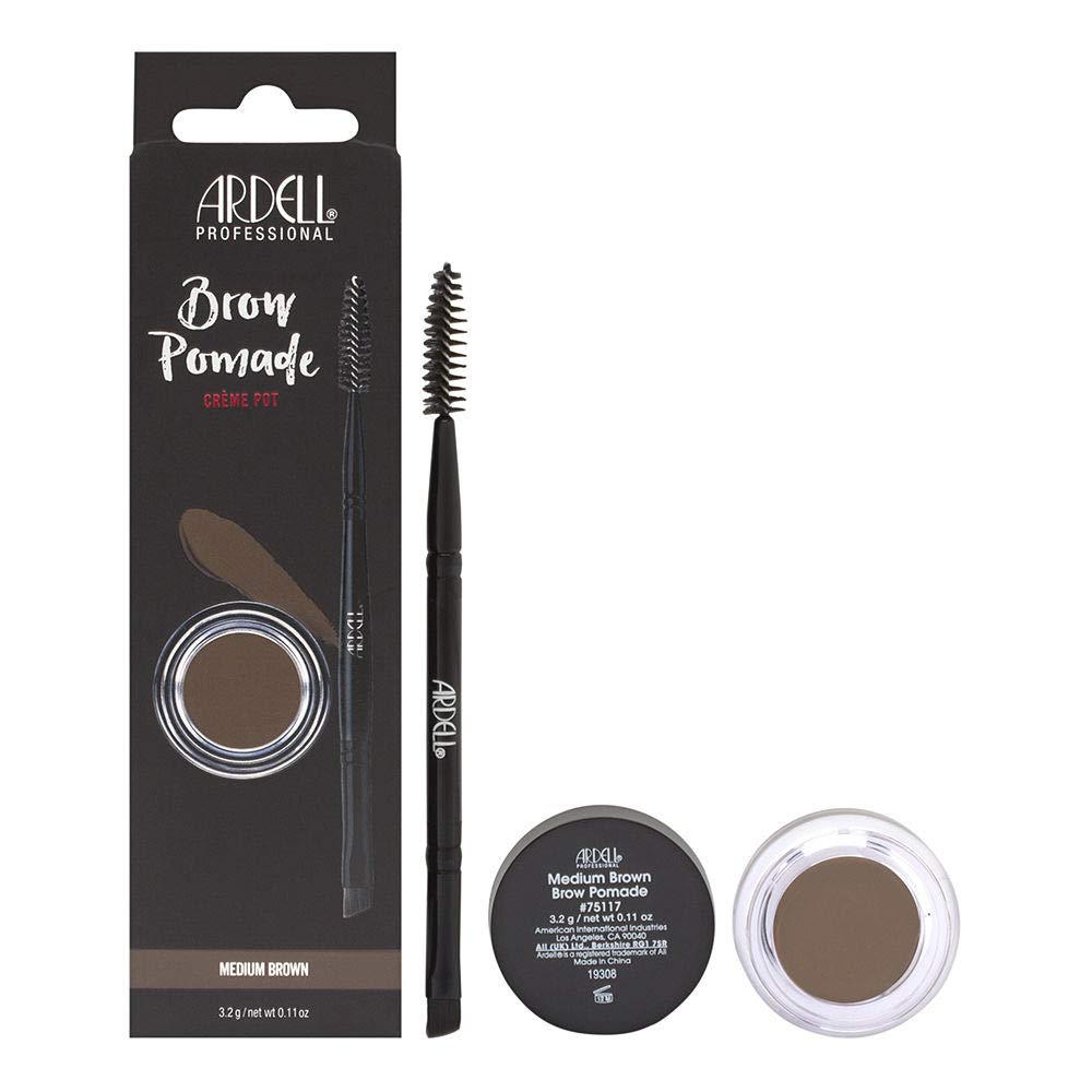 Ardell brow pomade medium brown front packaging showing compact and shade benefit