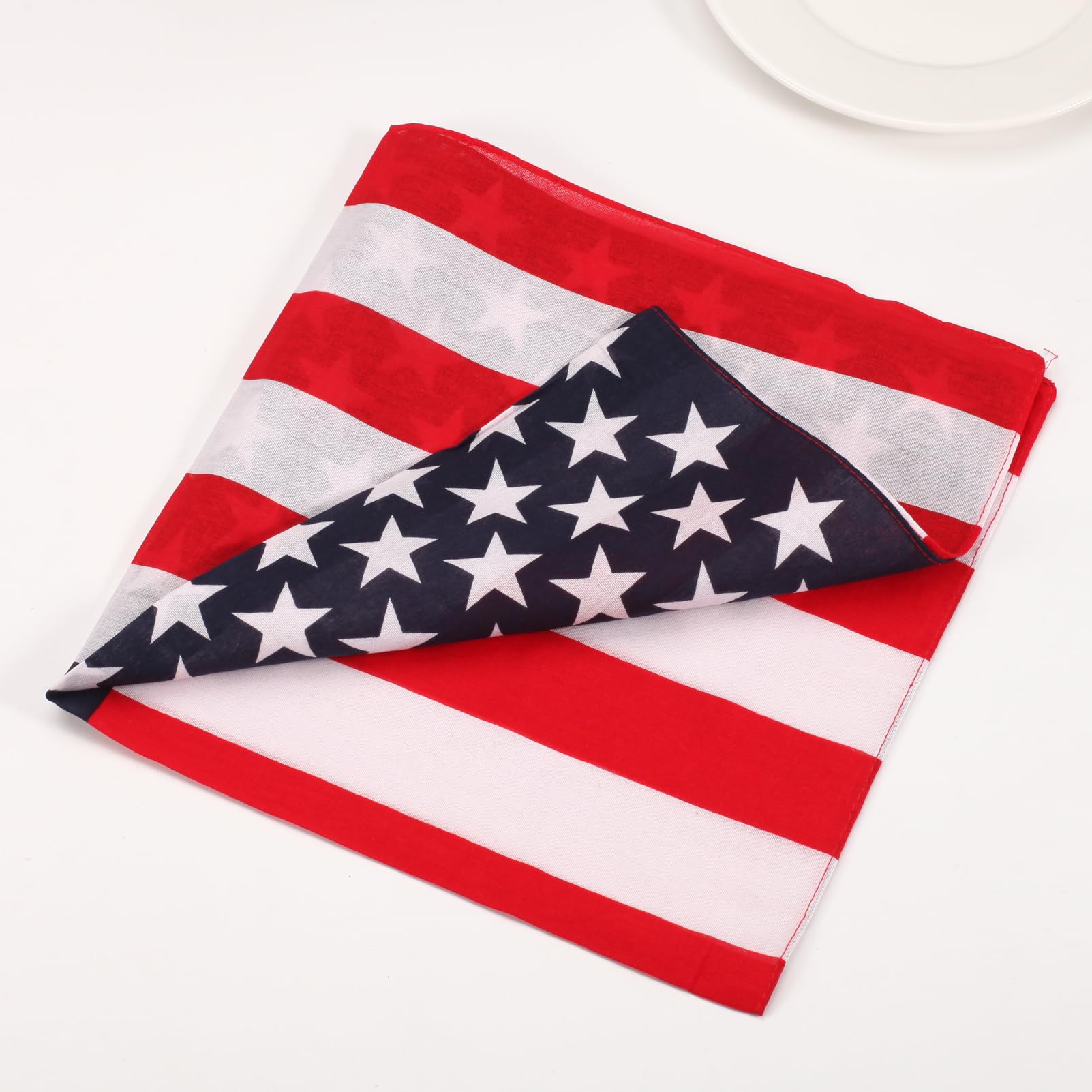 Ardorchid bandana tied on belt adding patriotic accent to everyday outfits
