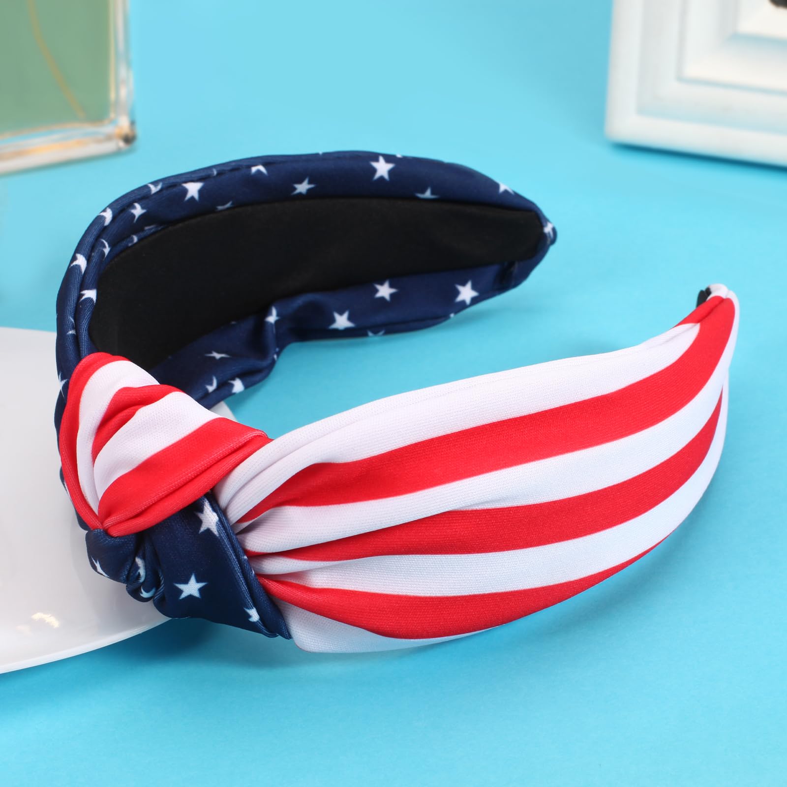 Ardorchid on model outdoors showing festive look for Fourth of July
