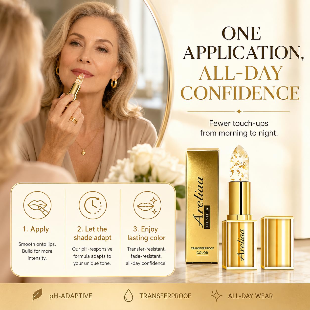 Areliaa lifestyle older woman wearing lipstick showing natural confidence