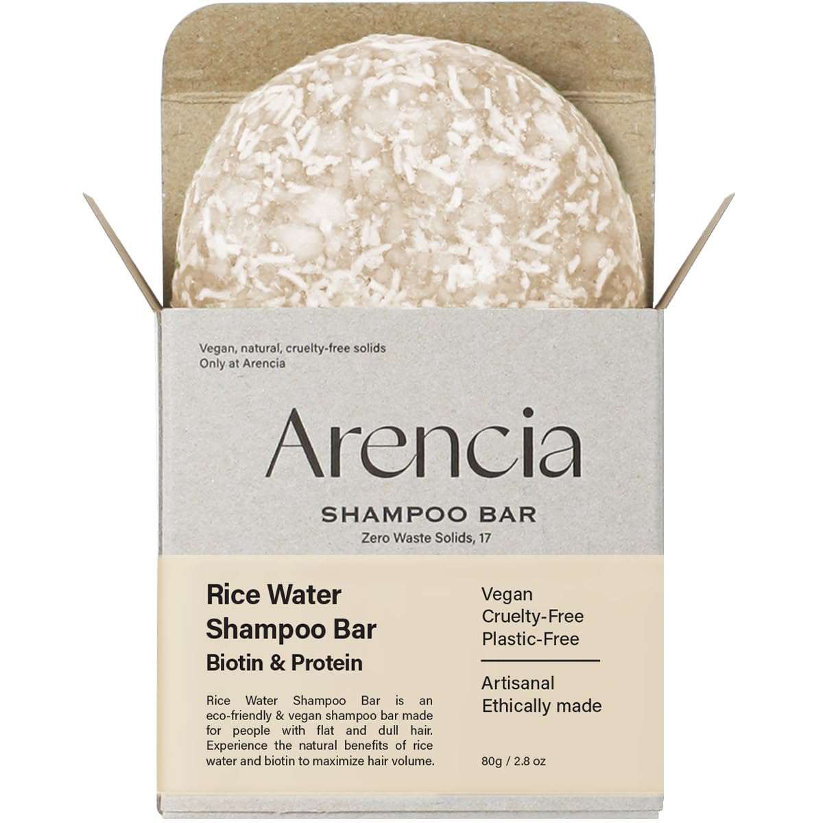 ARENCIA front packaging showing eco-friendly box and bar benefits