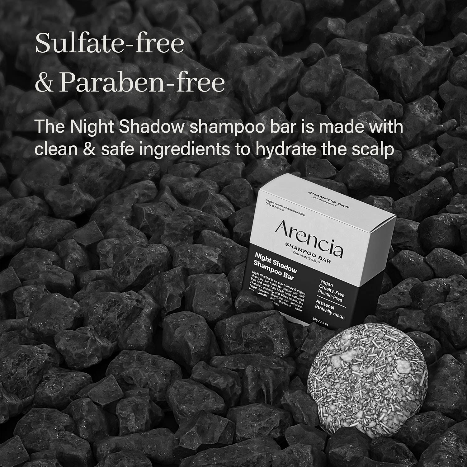 ARENCIA shampoo bar in hand showing compact size and long-lasting use