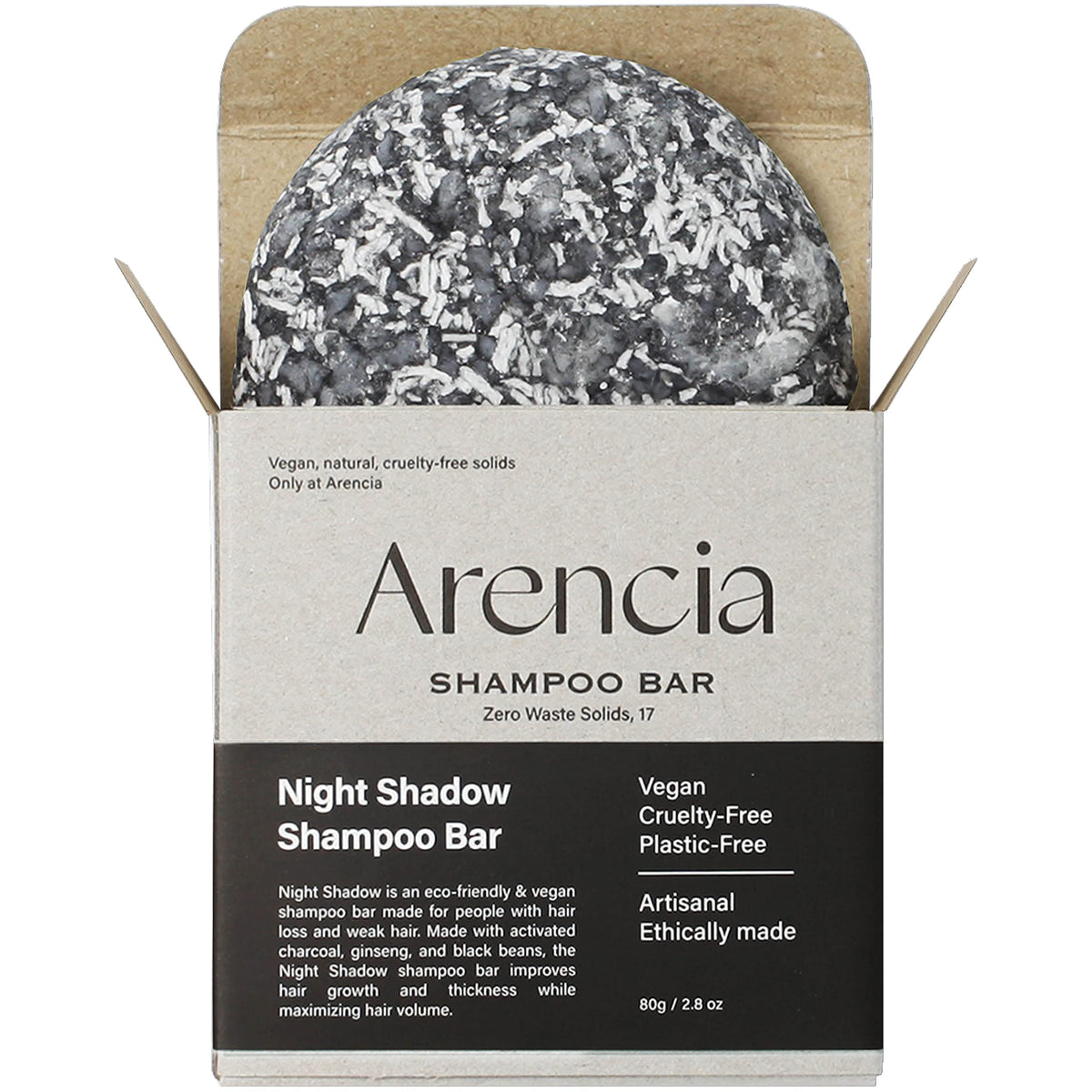 ARENCIA front packaging showing bar and branding, sustainable appeal