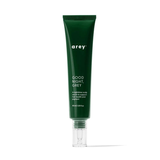 Arey Good Night Grey front bottle showing sleek 40ml packaging and benefit