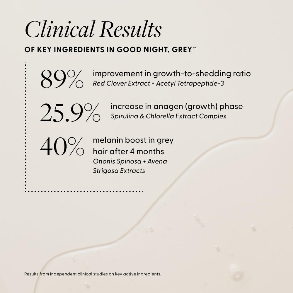 Arey Good Night Grey serum texture pouring to show lightweight, fast-absorbing formula