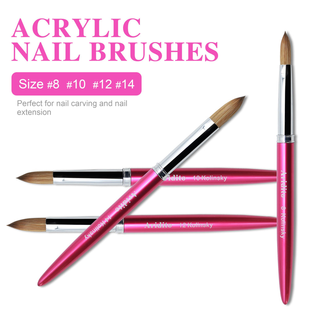 Aridito brush tip shape scale comparing #10 size for medium-to-large nail work benefit