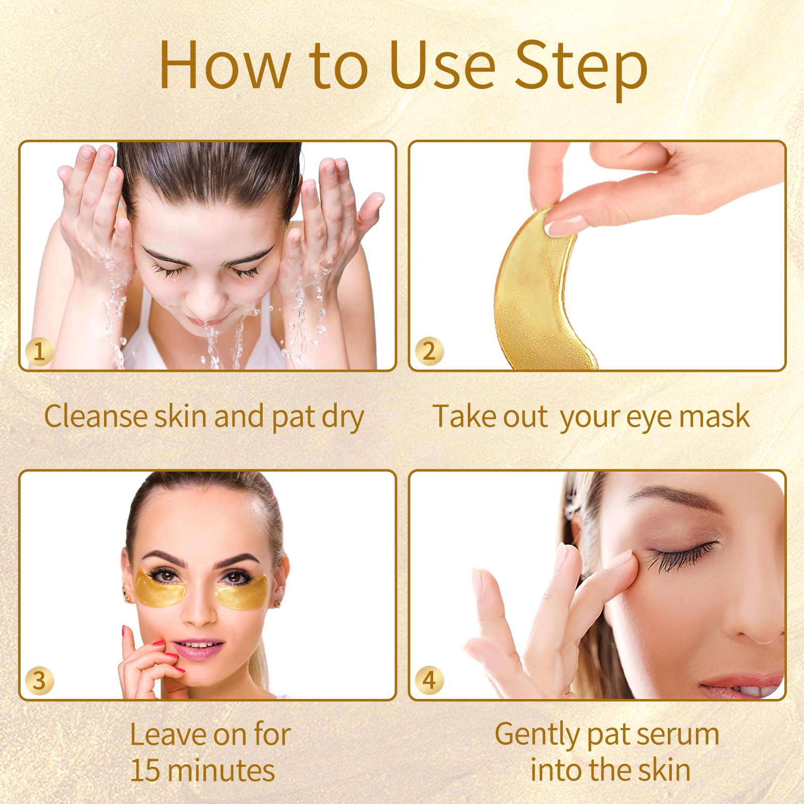 Arikit USTELIR patches laid out beside ingredients, highlights collagen and hyaluronic support