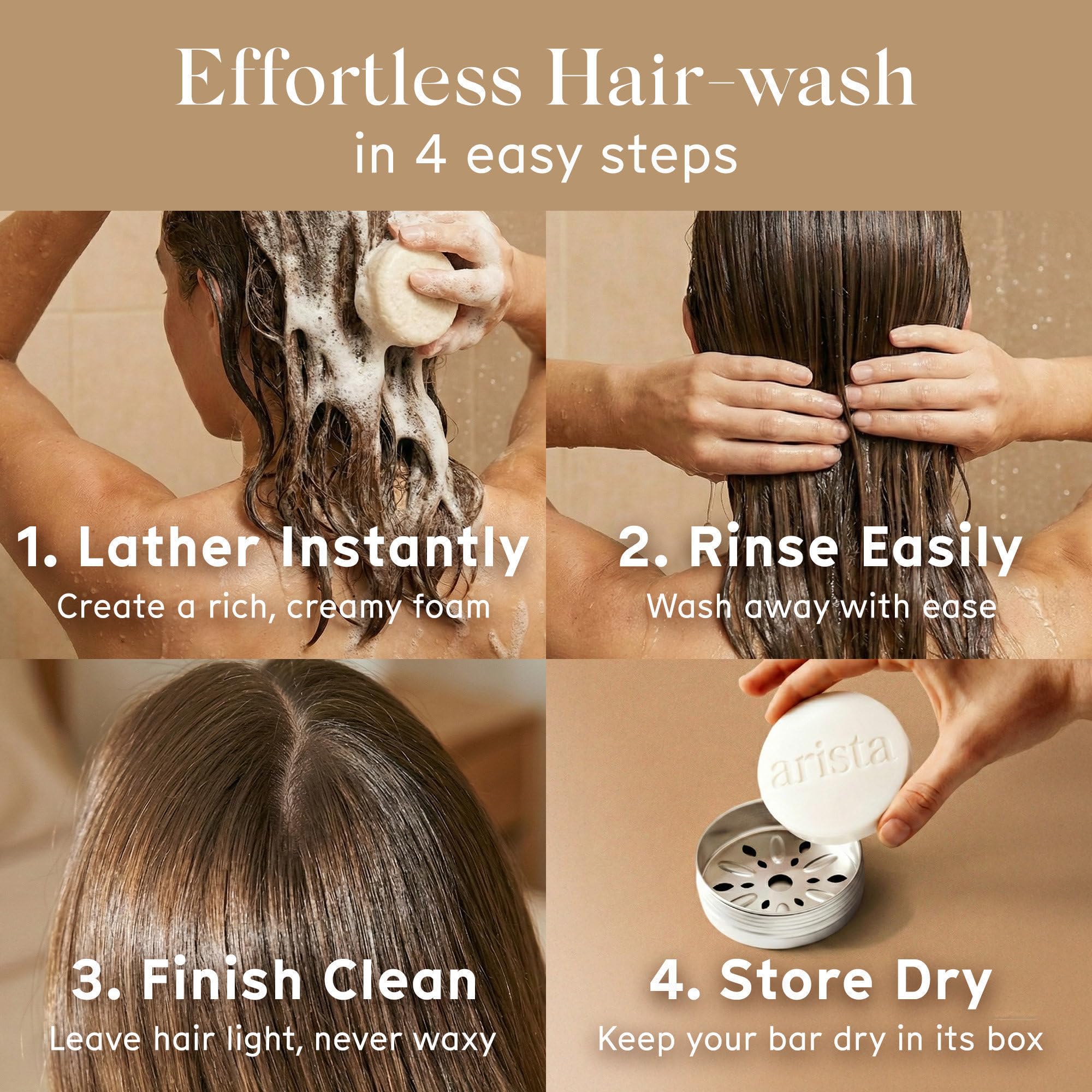 Arista bar placed near hair strands to show smoothing and reduced breakage look