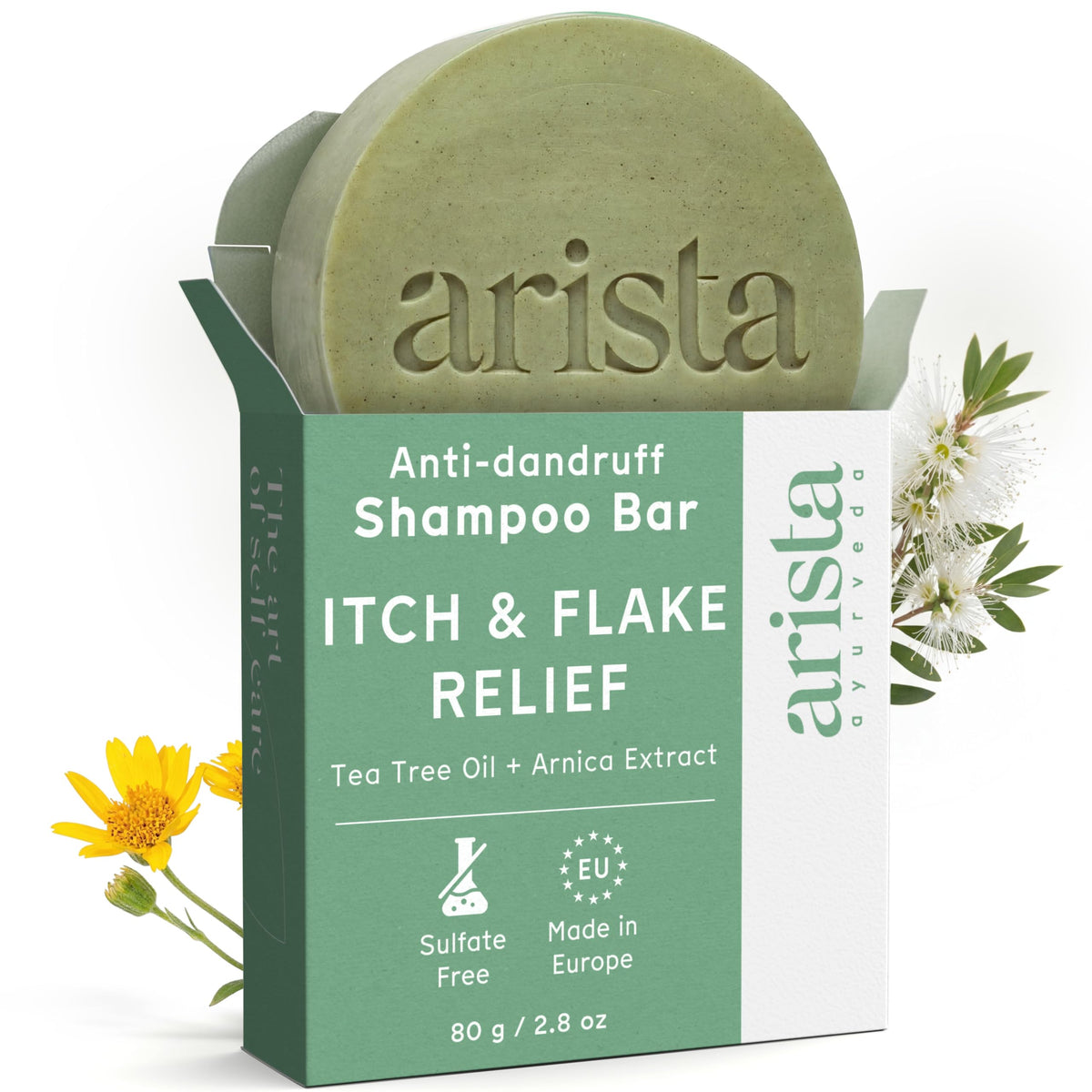 Arista ayurveda shampoo bar front packaging showing label and eco benefits