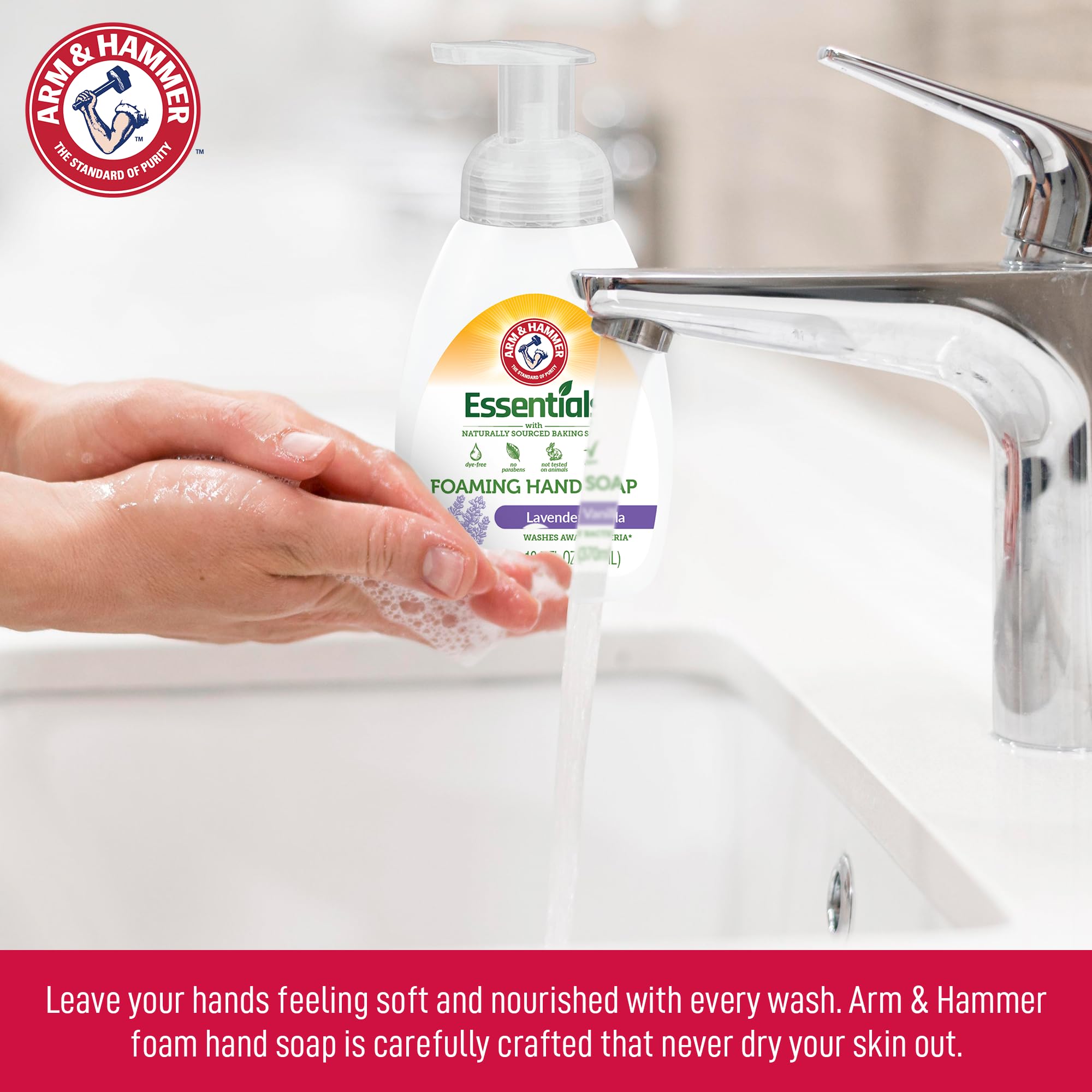Arm & Hammer foam on hand showing creamy texture and gentle cleansing benefit