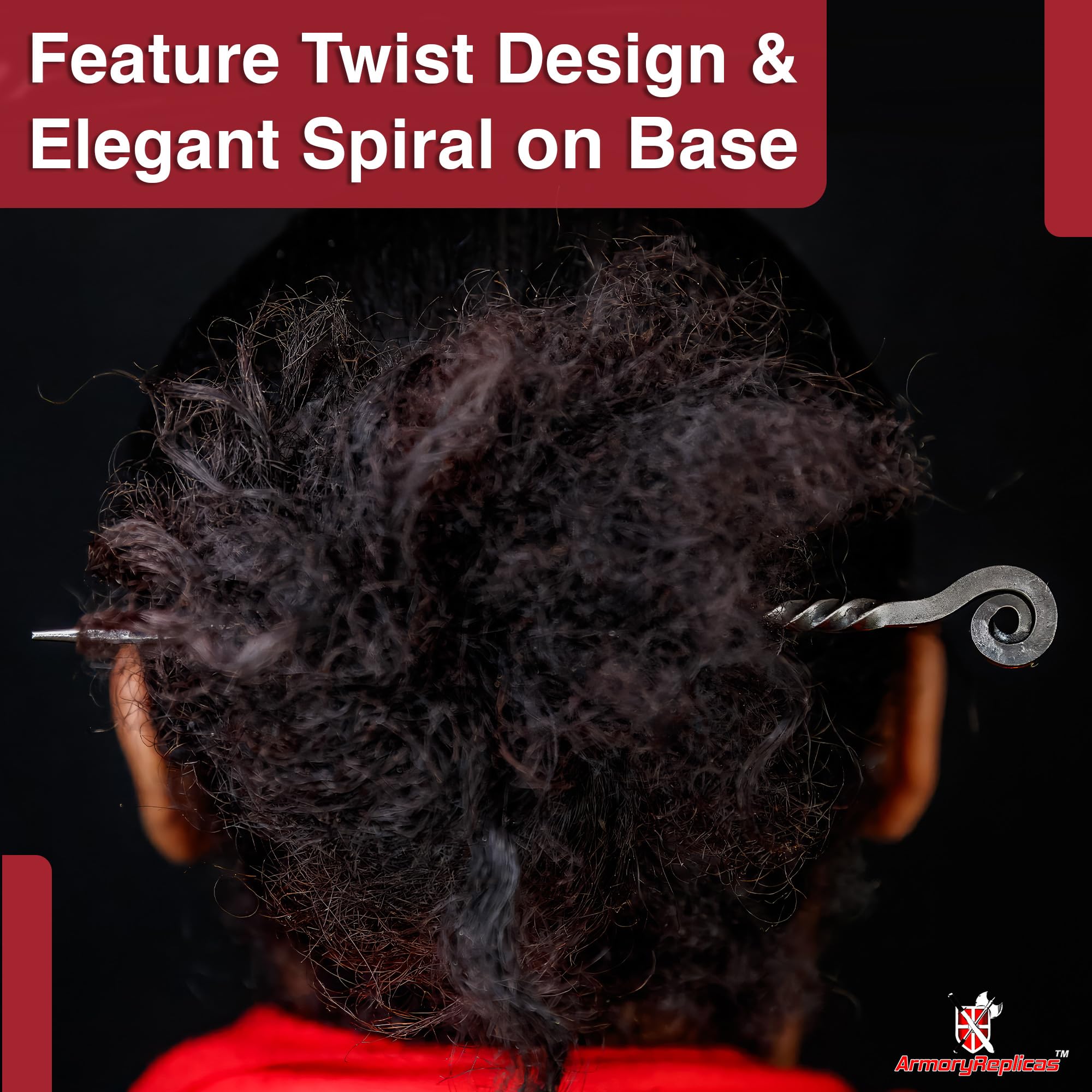 Armory Replicas hair stick in a styled bun showing secure hold and wearable medieval flair