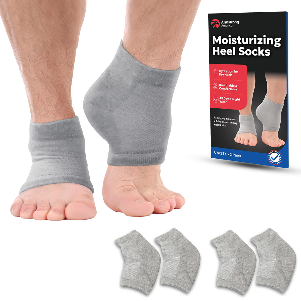 ARMSTRONG AMERICA front packaging showing aloe moisturizing socks and benefits