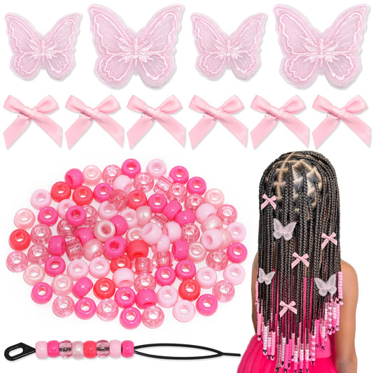 AROCOOY front packaging showing 100 pink bow hair beads and variety