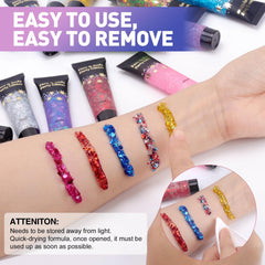AROIC mixed glitter swatches on arm showing color shifts and textures