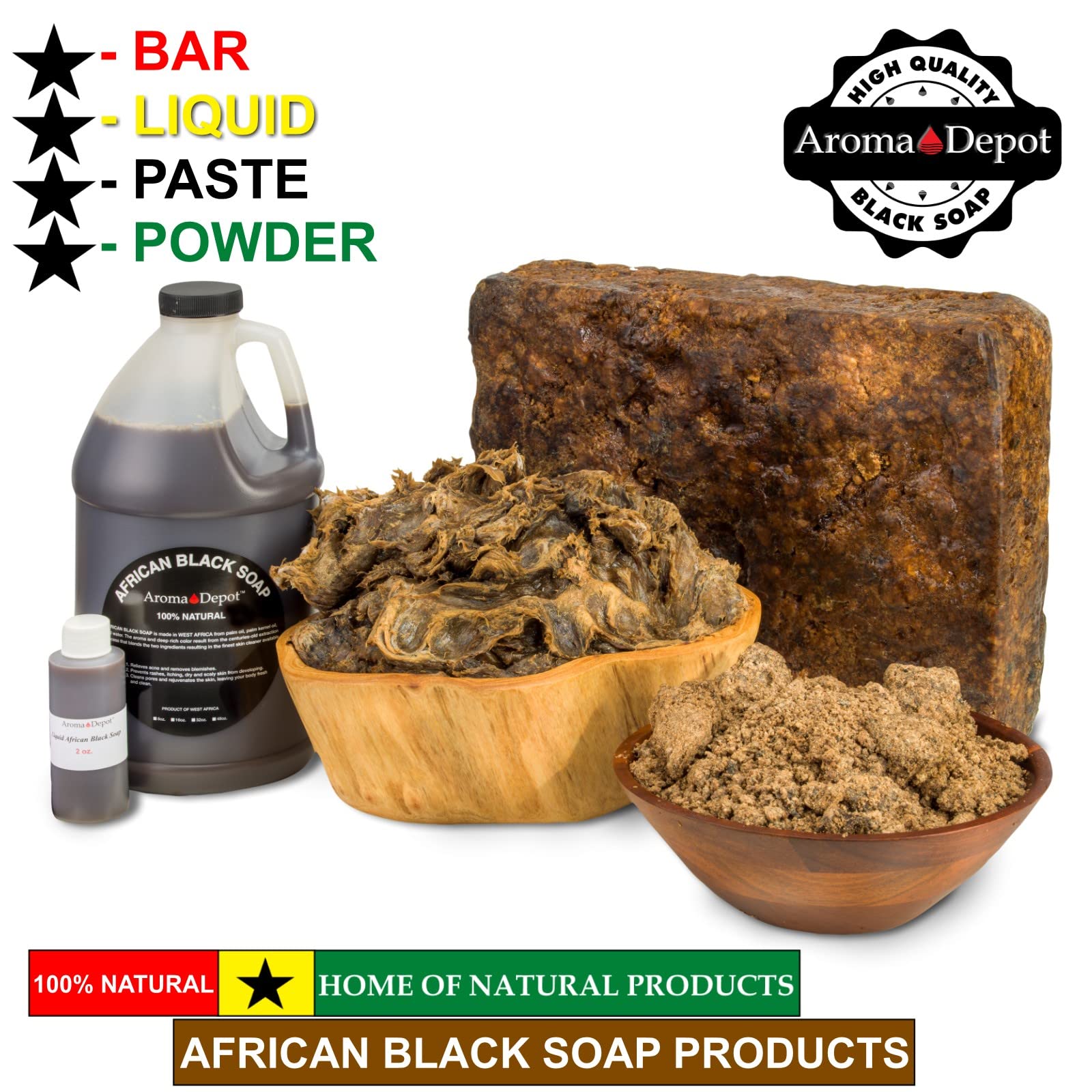 Aroma Depot raw ingredients display including cocoa pods and plantain ash