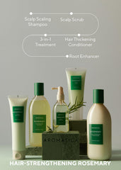 AROMATICA applying shampoo during scalp massage, demonstrates circulation and effective cleansing