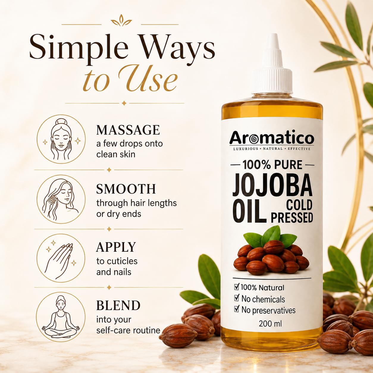 Aromatico bottle on bathroom shelf suggesting everyday grooming convenience