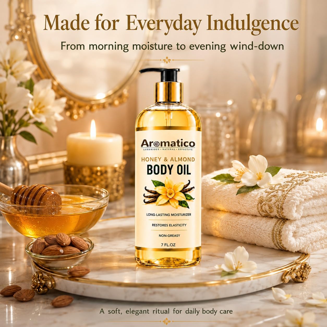 Aromatico in cozy bedroom setting, conveys warm scent and daily self-care comfort