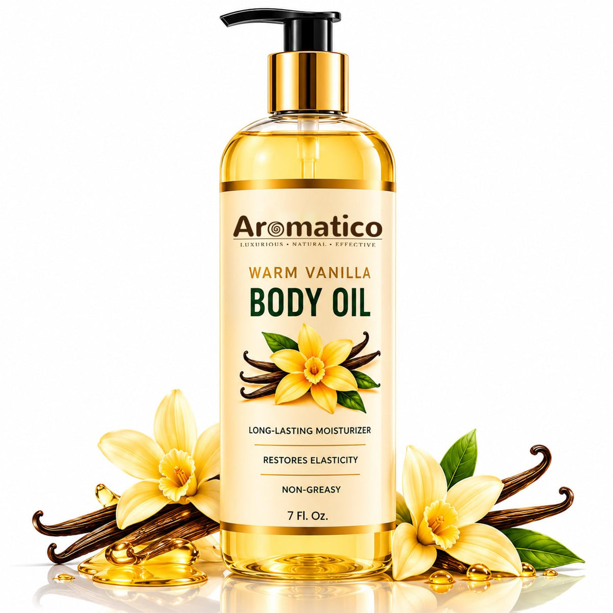 Aromatico front bottle showing warm vanilla scent and 7 fl oz