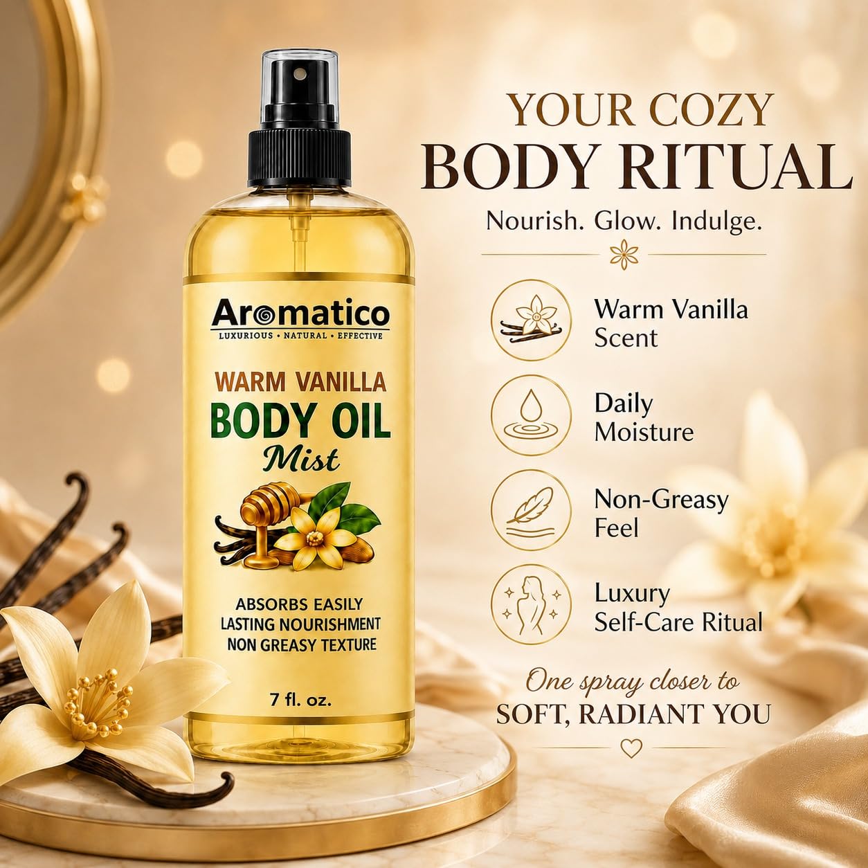 Aromatico ingredient lineup of avocado almond olive honey oils for nourishment
