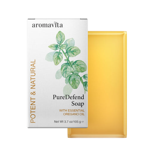AROMAVITA oregano soap front packaging showing brand and herbal benefit
