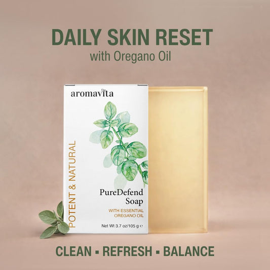 AROMAVITA oregano soap side profile highlighting bar texture and moisturizing benefit
