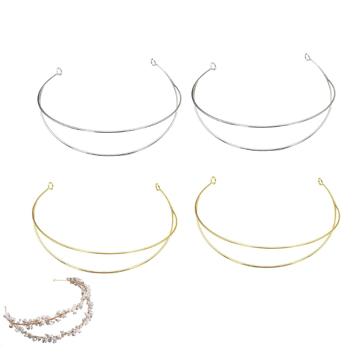 ArrErr front view of gold and silver tiara headbands showing shape and finish, for versatile crafting