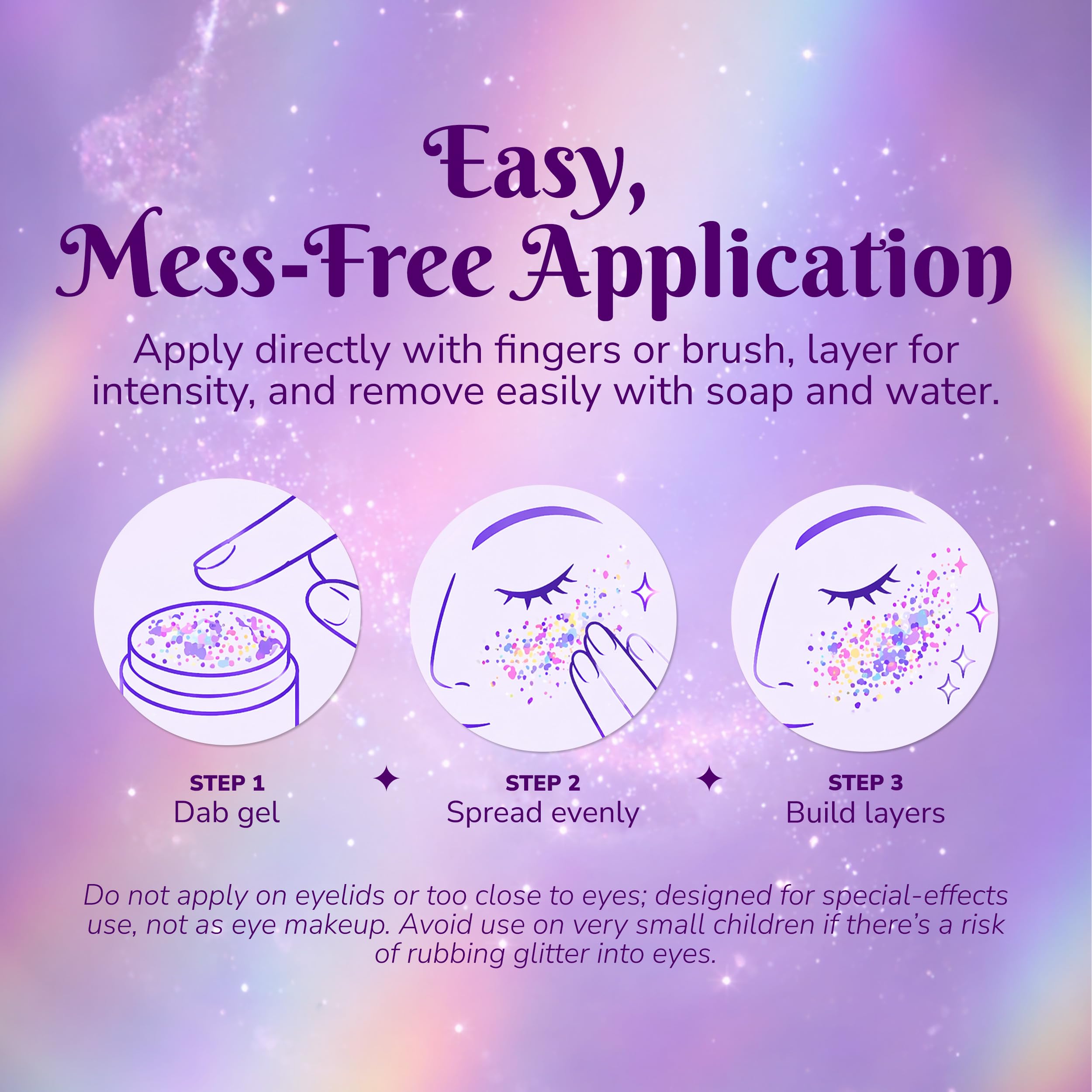 Art Factory model applying glitter gel to cheek for long-wear festival glow benefit