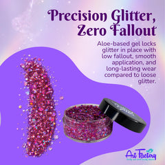 Art Factory application on cheekbone highlighting bold pink shimmer for camera-ready makeup