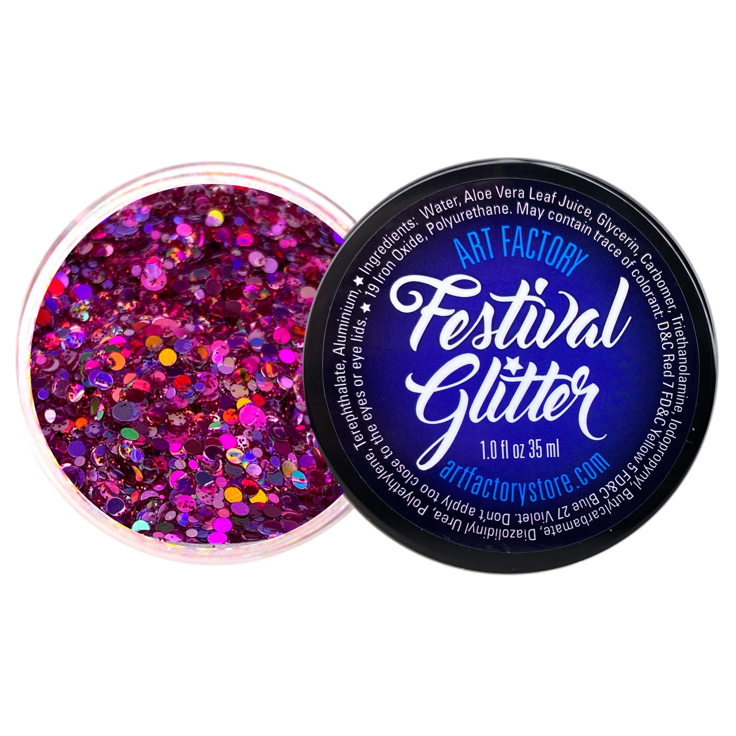 Art Factory jar front view showing vibrant pink glitter gel benefit instant shine
